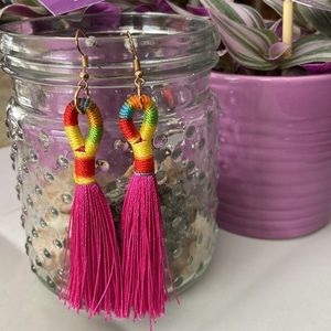 NEW! BOHO Magenta Pink Rainbow Fringe Tassel Earrings